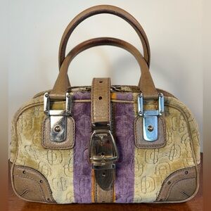 Gucci Vintage Handbag Breen & Purple Horsebit Suede Leather GUCCI